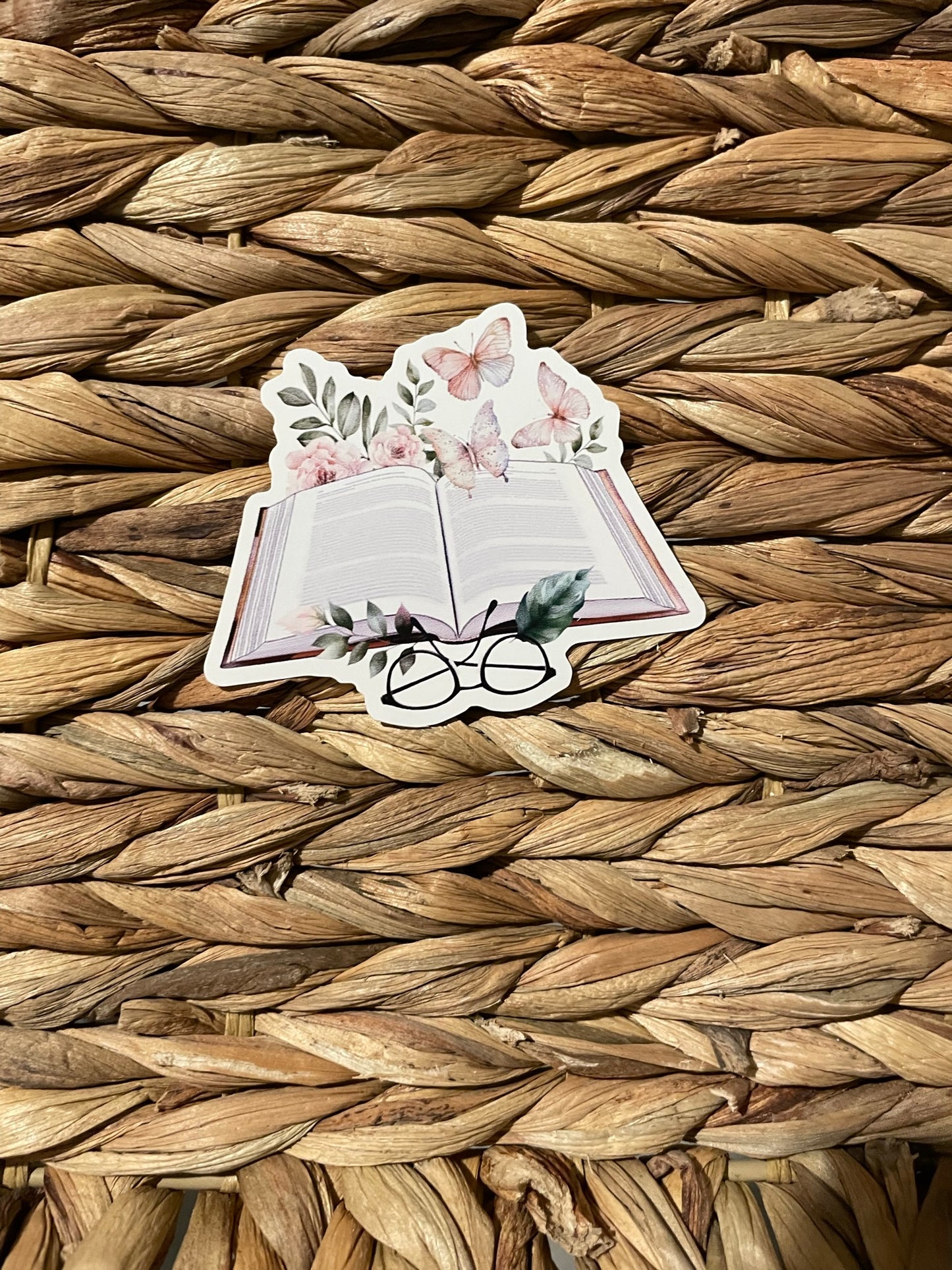 Book w/ glasses & flowers stickers