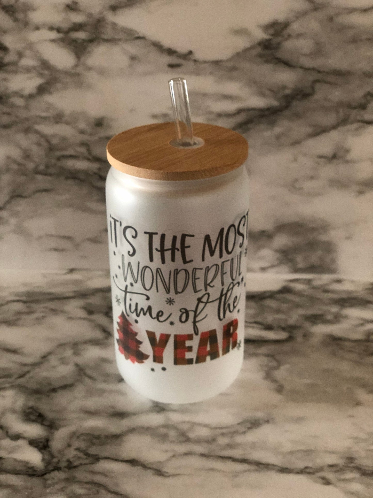 Wonderful Time of the Year Christmas 13oz Beer Can Glass Cup
