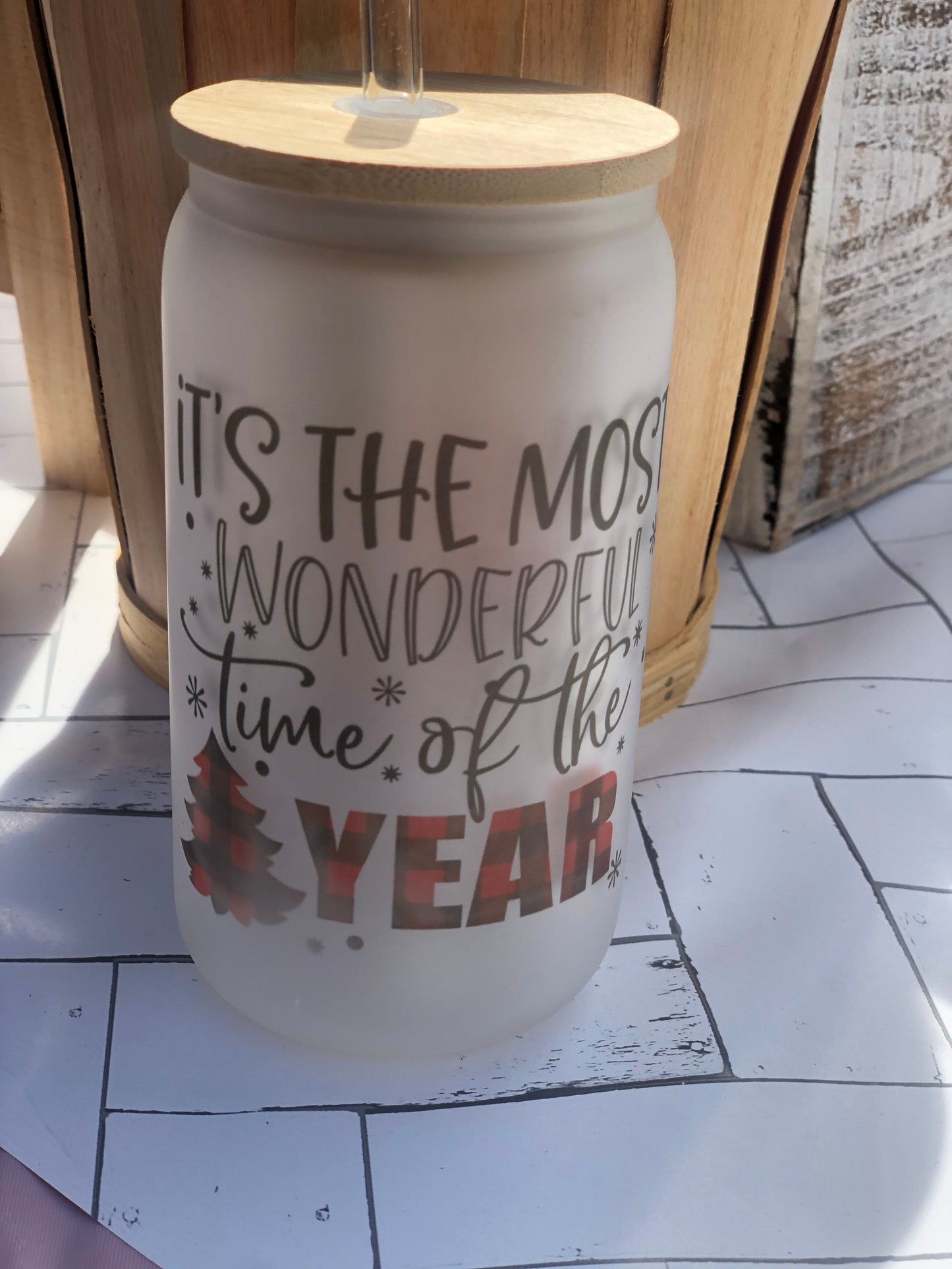 Wonderful Time of the Year Christmas 13oz Beer Can Glass Cup