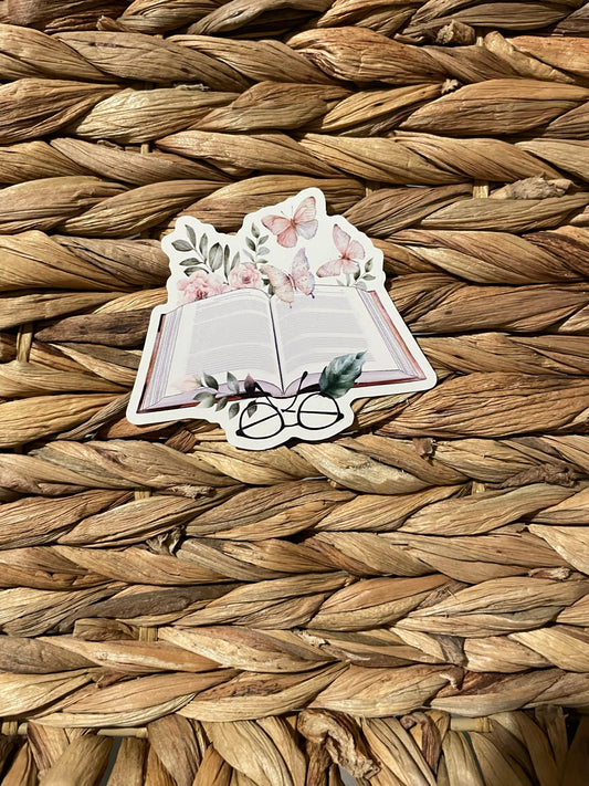 Book w/ glasses & flowers stickers