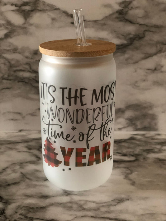 Wonderful Time of the Year Christmas 13oz Beer Can Glass Cup
